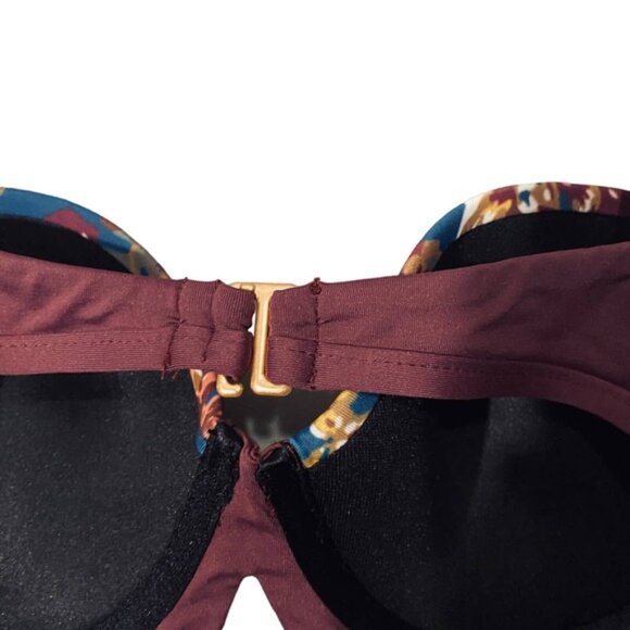 Tavik Swimwear Maroon Floral Trim Padded Beachy Bikini Top Women SZ L - Picture 8 of 11